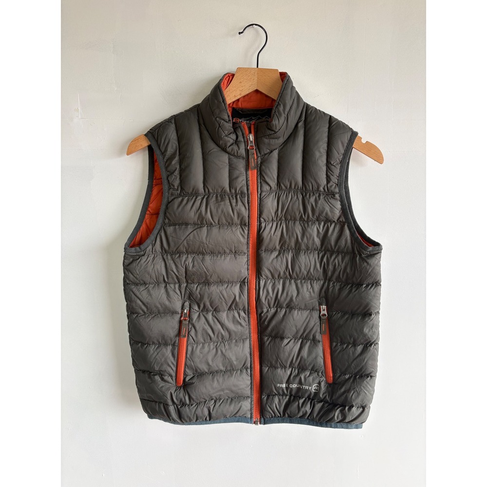 Free Country Kids Down Puffer Vest Gray Orange Gorpcore Full Zip Size L 14/16